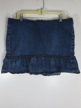 Jalate 90s Jean Mini Skort Dark Wash Cotton Denim Stretch Ruffled Plus Size 16